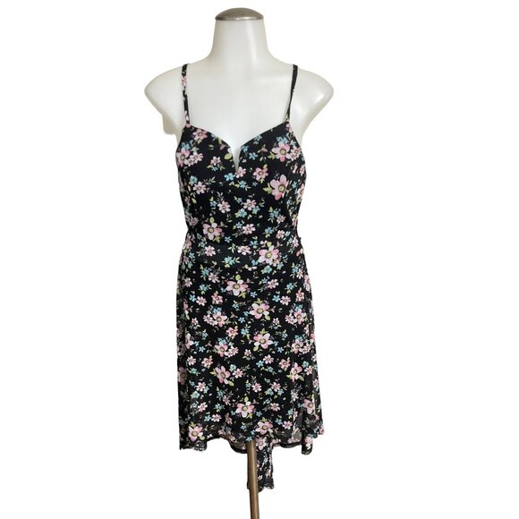 Floral Spaghetti Strap Dress With Lace Back High-Low Hem & Zip Closure - Picture 1 of 10